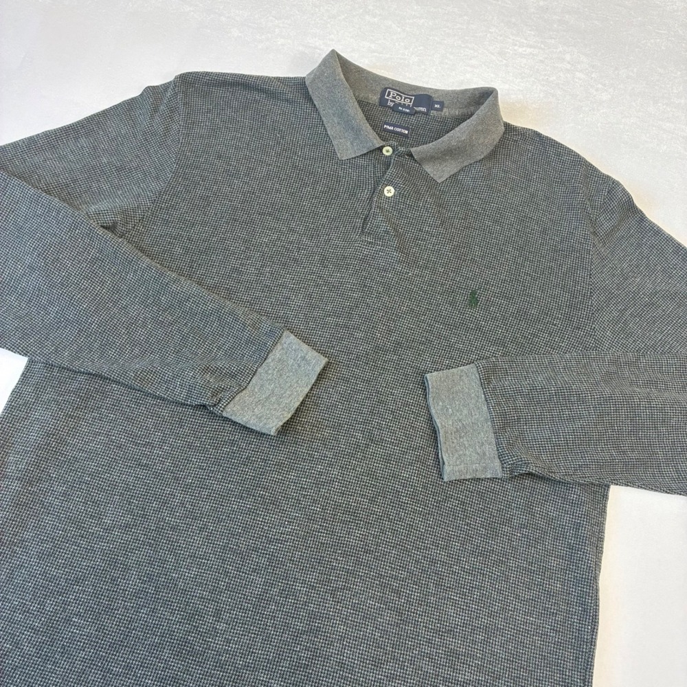 Polo‎ Ralph Lauren Polo Shirt Mens XL Grey Pima Cotton Long Sleeve Houndstooth